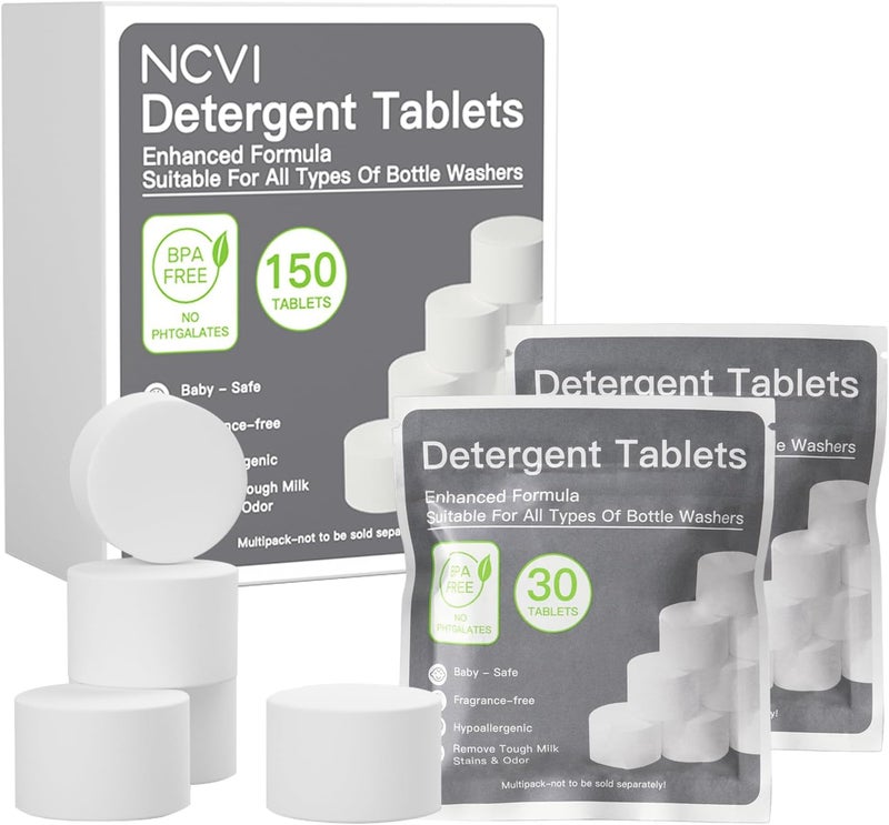 NCVI 150 PCS Detergent Washing Tablets Compatible with Momcozy, Baby Brezza, GROWNSY Bottle Washers, Effective Cleaning & Easy to Use, and Suitable for All Baby Bottle Washers - Image 1